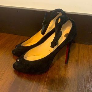 Christian Louboutin suede peep toe ankle strap